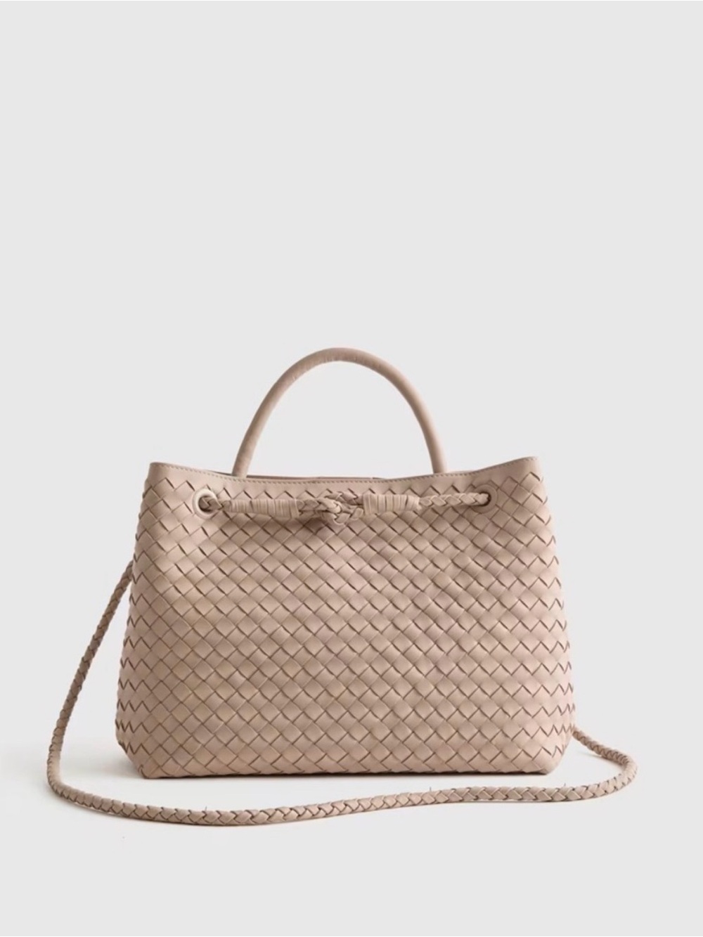Quince HandWoven Satchel Tote Shoulder Bag in Taupe Tan Like New